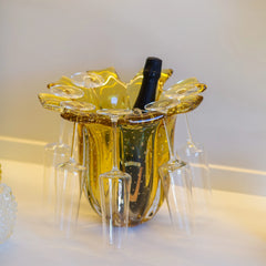 Champanheira De Decoração Em Murano 8 Taças Ambar