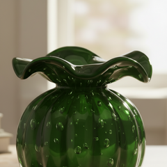 Vaso De Decoração Em Murano Trouxinha Love Verde Folha