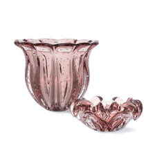 Kit De Cristal Murano Cachepot Sweet + Vaso Camponesa Vintage Rose